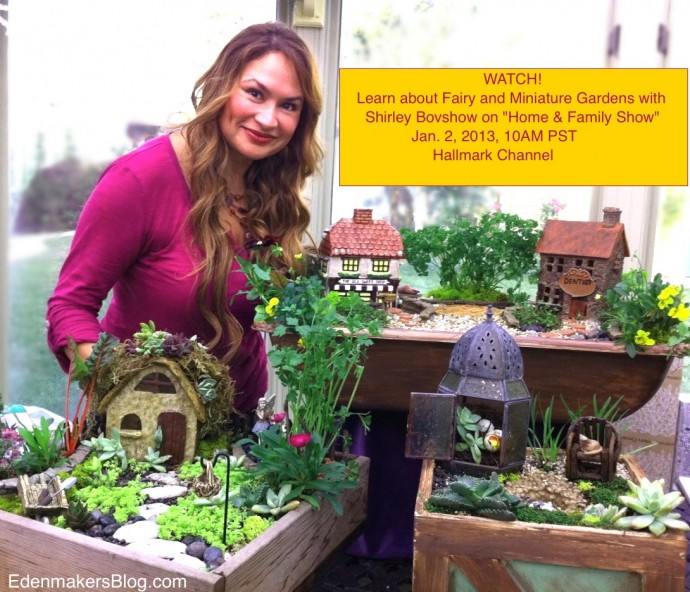 Shirley Bovshow stands with her miniature village and fairy gardens she created for the Home and Family Show on Hallmark channel